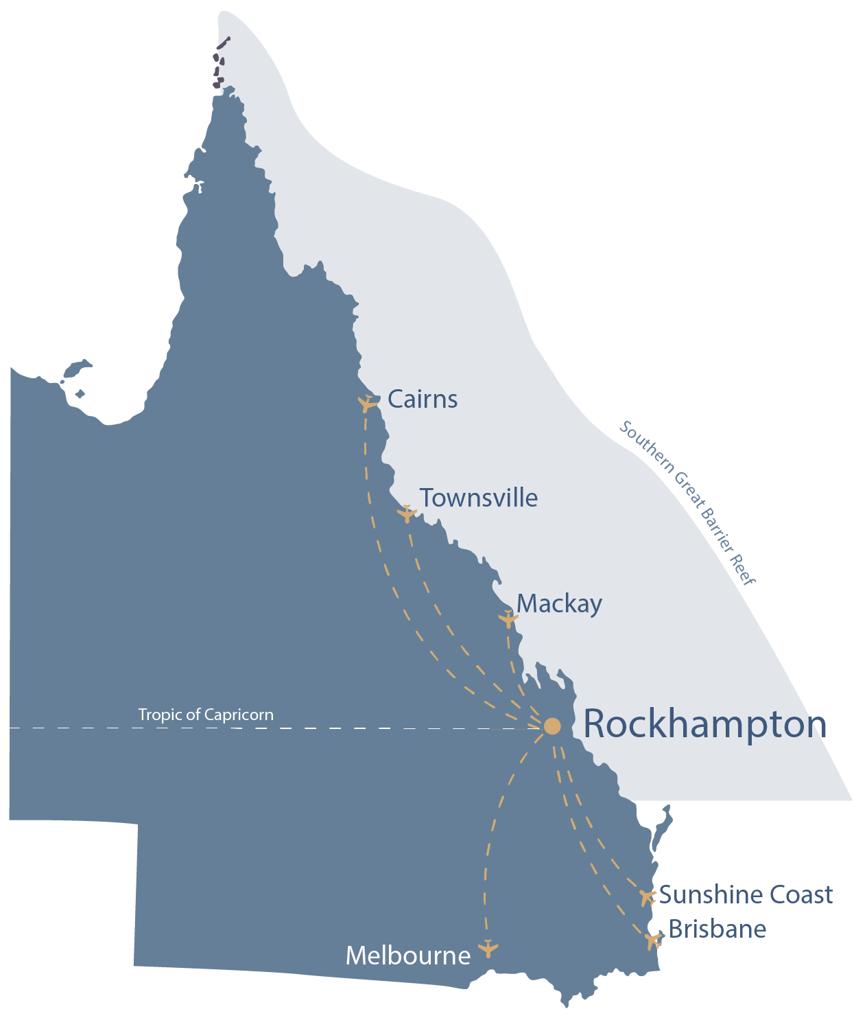 queensland map with flight paths