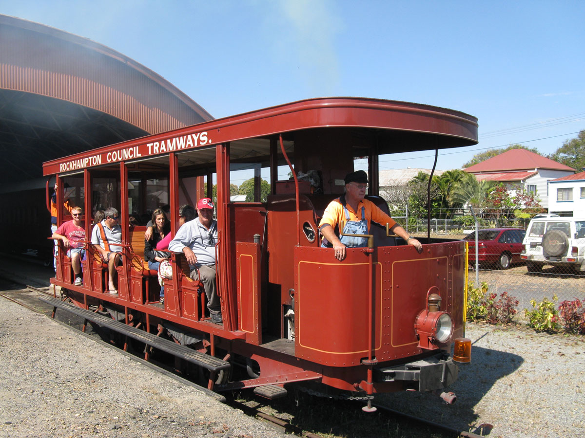 Historic tram taking passengers from the station