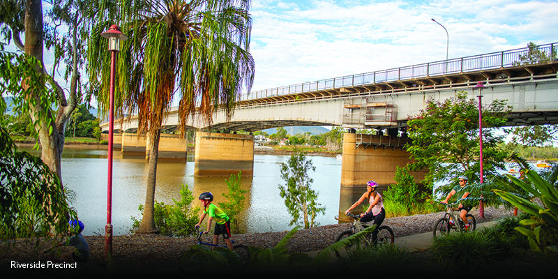 Family bike ride at Riverside Precinct