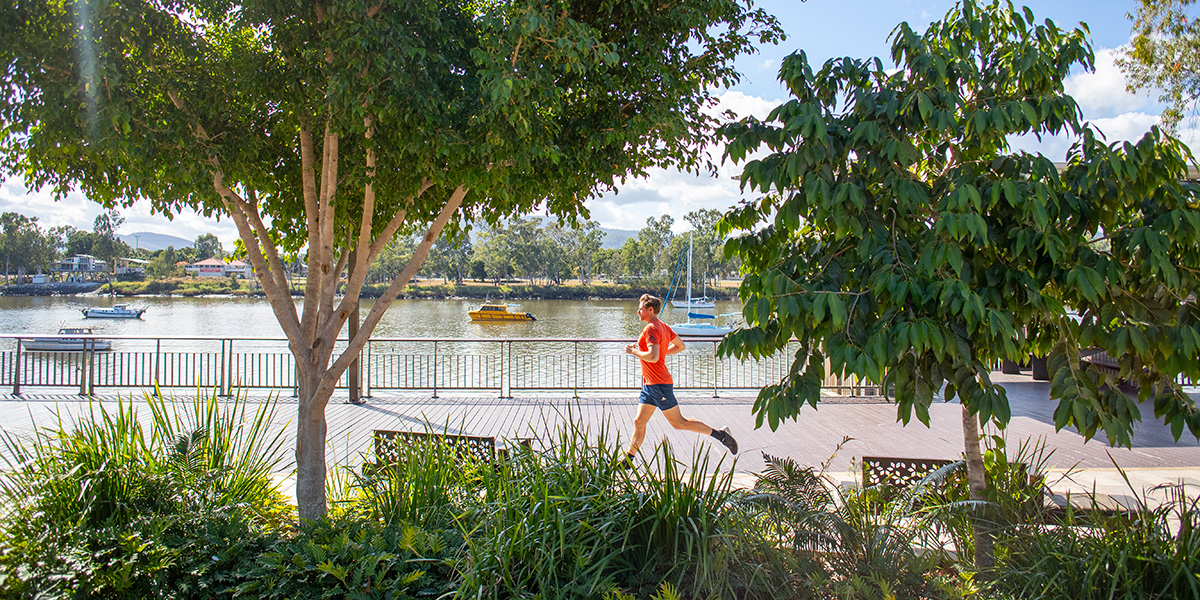 a man running on the Riverside Precinct walk