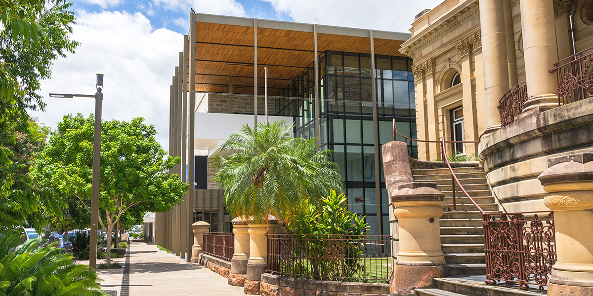 front facade of stylish modern architecture building