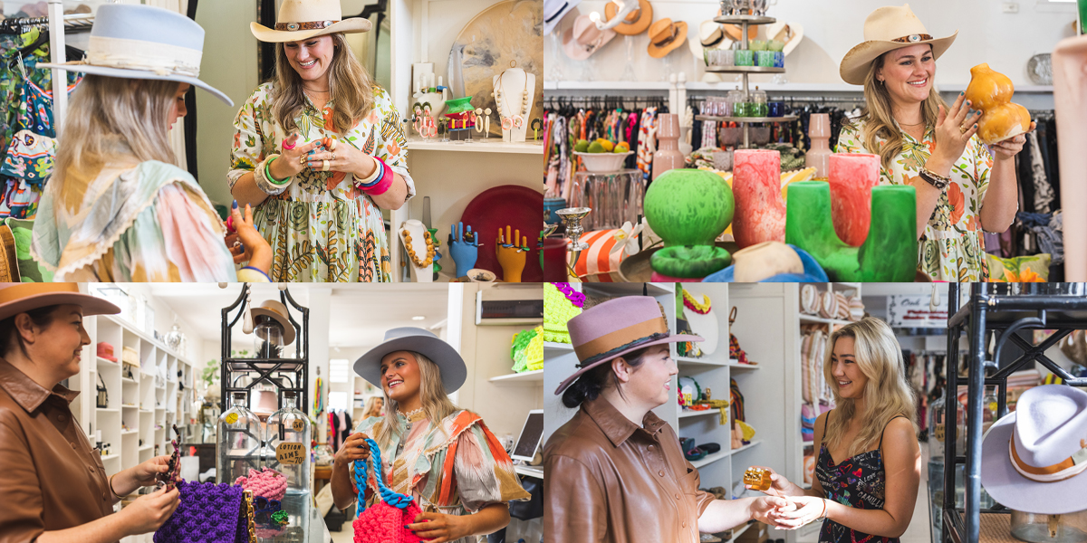 Collage of women shopping at a boutique store