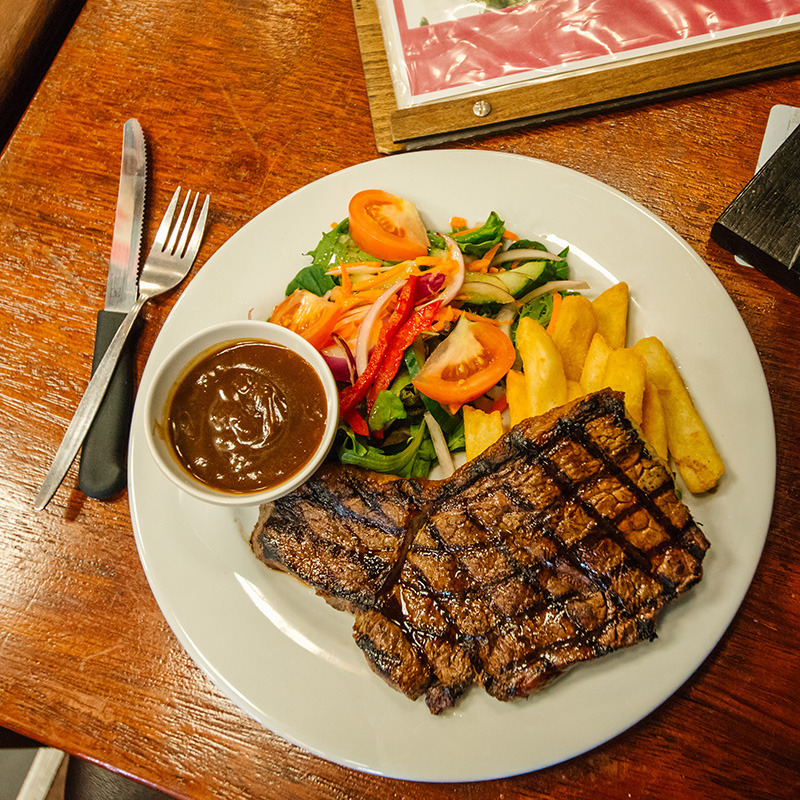 Pub steak on a plate