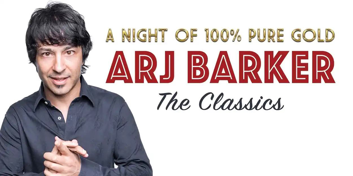 Banner for comedian Arj Barker.