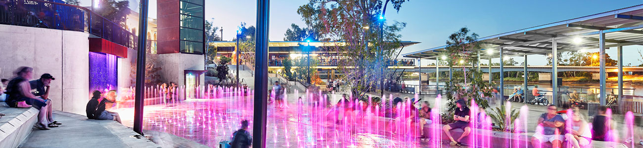 Rod Laver Plaza at the Rockhampton Riverside Precinct with view of the river