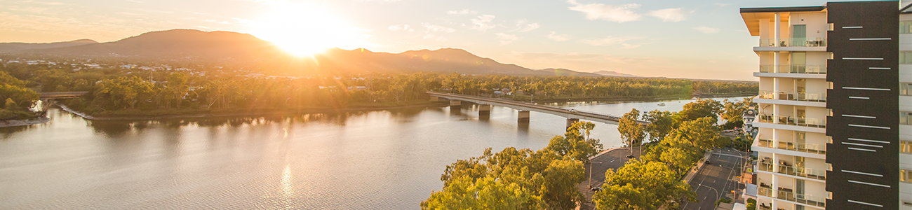 a sunset view of the river from hotel balcony